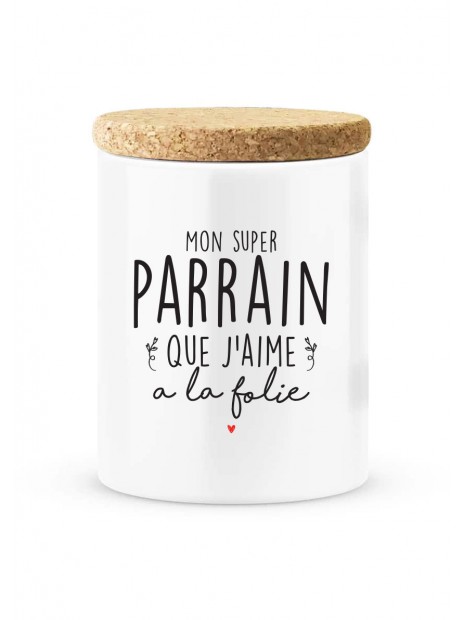 Pot Ceramique Avec Couvercle En Liege Citation Imprime Mon Super Parrain Que J Aime A La Folie