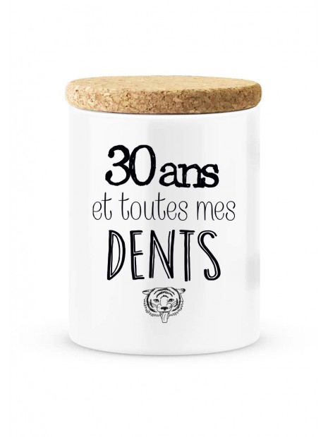 Pot Ceramique Avec Couvercle En Liege Citation Imprime Anniversaire 30 Ans Et Toutes Mes Dents