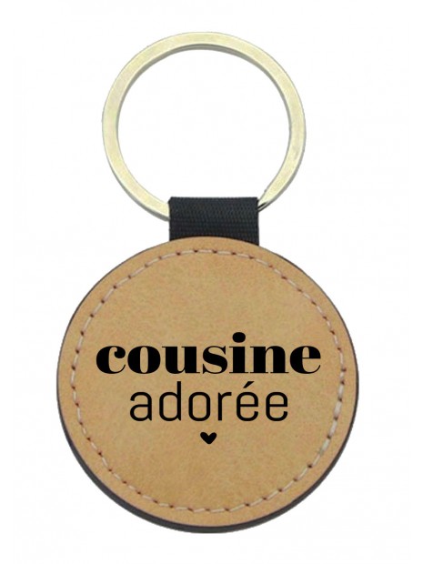 Porte Cles Cuir Vegan Marron Cadeau Imprime En France Citation Cousine Adoree