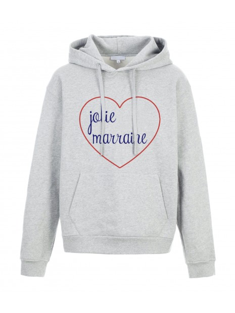 Sweat Shirt A Capuche Hoodie Imprime Citation Coeur Jolie Marraine