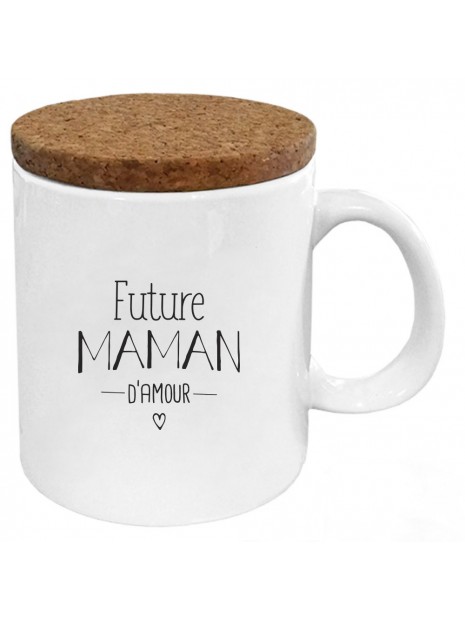 Mug Tasse Ceramique Avec Couvercle En Liege Imprime Citation Fete Des Meres Future Maman D Amour Rendez Vous Dans 9 Mois