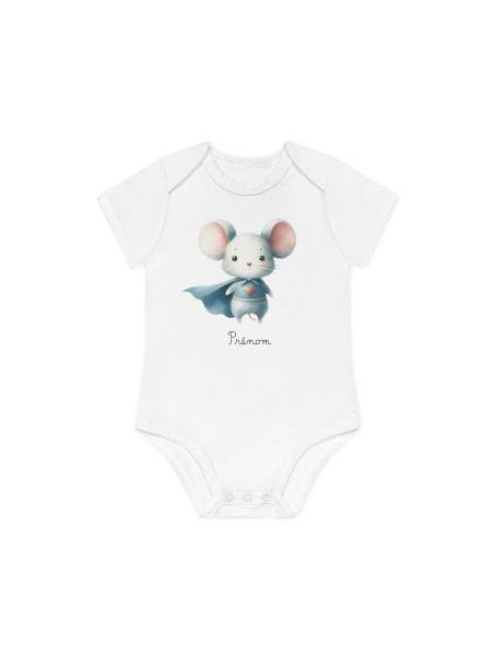 Body Bébé Drôle - Imprimé personnalisable avec prénom - Cadeau Naissance Original et unique - Souris super héros - France