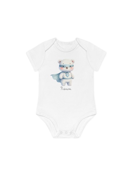 Body Bébé Drôle - Imprimé personnalisable avec prénom - Cadeau Naissance Original et unique - Ours blanc super héros - France