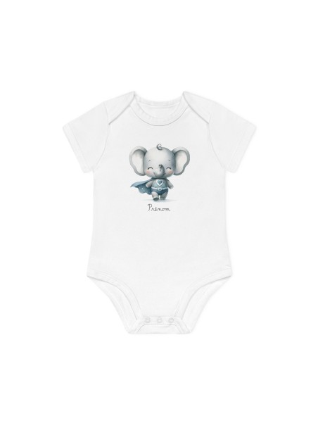 Body Bébé Drôle - Imprimé personnalisable avec prénom - Cadeau Naissance Original et unique - Elephant super héros - France