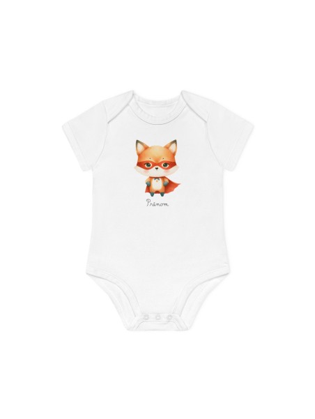 Body Bébé Drôle - Imprimé personnalisable avec prénom - Cadeau Naissance Original et unique - Renard super héros - France