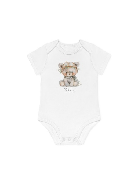 Body Bébé Drôle - Imprimé personnalisable avec prénom - Cadeau Naissance Original et unique - Ours aquarelle super héros