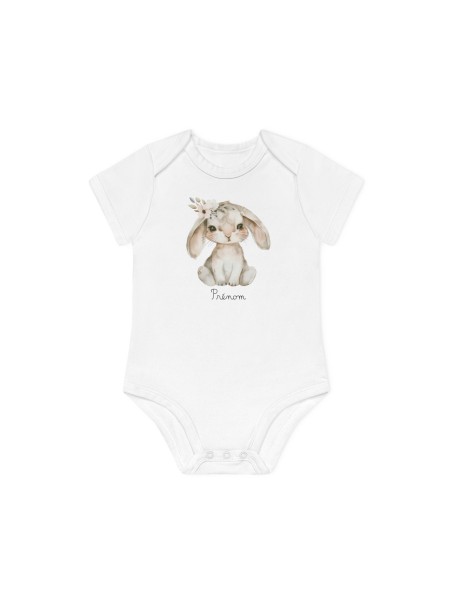 Body Bébé Drôle - Imprimé personnalisable avec prénom - Cadeau Naissance Original et unique - lapin aquarelle super héros