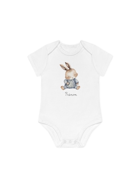 Body Bébé Drôle - Imprimé personnalisable avec prénom - Cadeau Naissance Original et unique - Lapin aquarelle - France