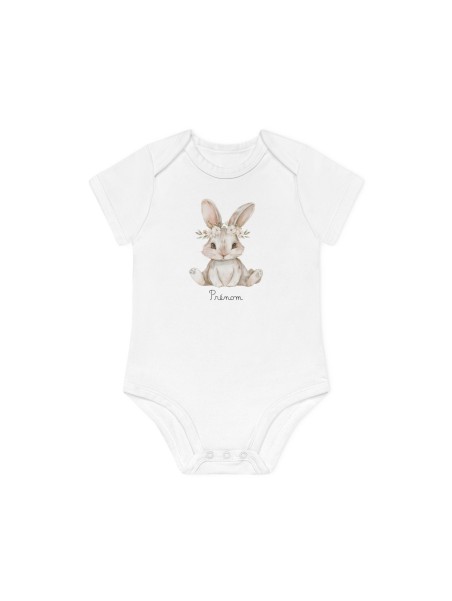 Body Bébé Drôle - Imprimé personnalisable avec prénom - Cadeau Naissance Original et unique - lapin aquarelle