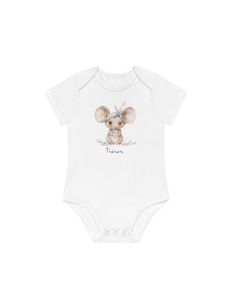 Body Bébé Drôle - Imprimé personnalisable avec prénom - Cadeau Naissance Original et unique - Souris aquarelle