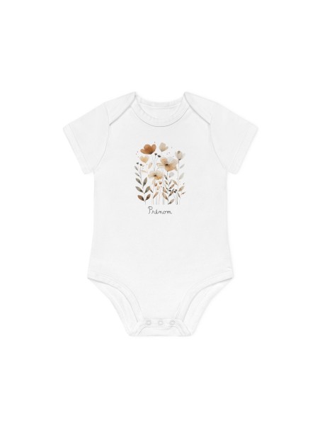 Body Bébé Drôle - Imprimé personnalisable avec prénom - Cadeau Naissance Original et unique - Fleurs aquarelle