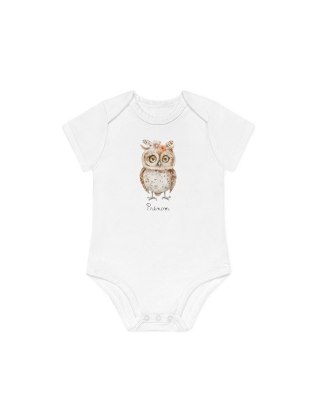 Body Bébé Drôle - Imprimé personnalisable avec prénom - Cadeau Naissance Original et unique - Hibou aquarelle