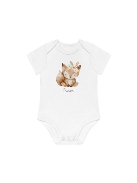 Body Bébé Drôle - Imprimé personnalisable avec prénom - Cadeau Naissance Original et unique - Renard aquarelle