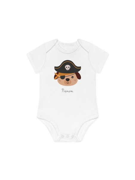 Body Bébé Drôle - Imprimé personnalisable avec prénom - Cadeau Naissance Original et unique - Chien pirate