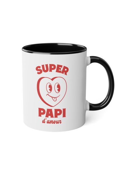 Mug céramique - Idée cadeau Original et imprimé rétro vintage pour la famille - fête des grands pères - Super papi d'amour