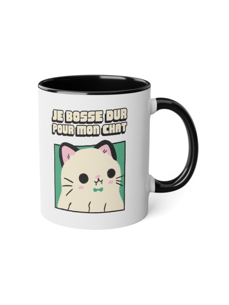 Mug céramique - Tasse Drôle et Originale - Cadeau Idéal pour Collègues, Amis ou Famille - Humour Je bosse dur pour mon chat