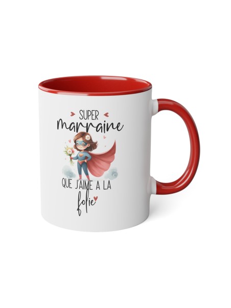 Mug tasse céramique - Idée cadeau Original avec message d'amour famille - Super marraine que j'aime a la folie