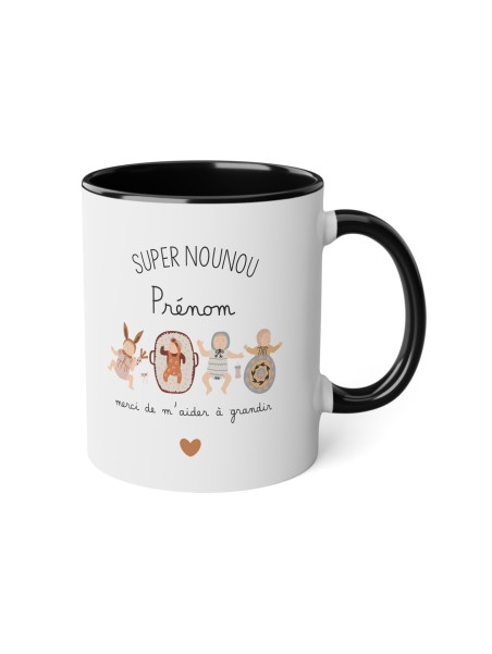 Mug tasse céramique - Idée cadeau avec prénom personnalisé remerciement métier - Super nounou merci de m'aider a grandir