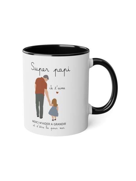 Mug tasse céramique - Idée cadeau avec prénom personnalisé remerciement grands pères - Super papi merci de m'aider a grandir