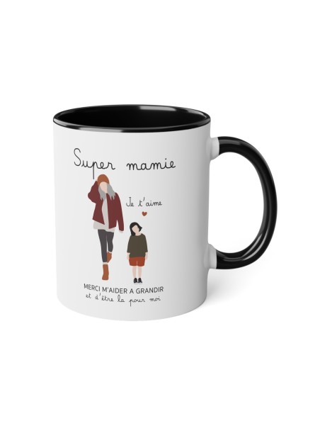 Mug tasse céramique - Idée cadeau avec prénom personnalisé remerciement grands mères - Super mamie merci de m'aider a grandir