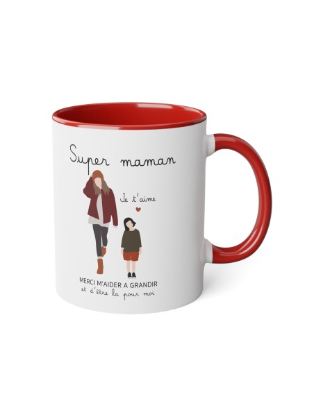 Mug tasse céramique - Idée cadeau avec prénom personnalisé remerciement mères - Super maman merci de m'aider a grandir