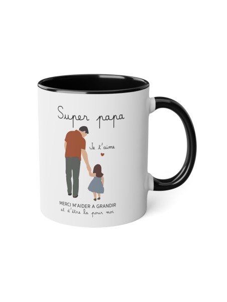 Mug tasse céramique - Idée cadeau avec prénom personnalisé remerciement fête des pères - Super papa merci de m'aider a grandir