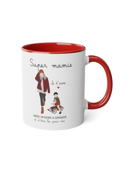 Mug tasse céramique - Idée cadeau avec prénom personnalisé remerciement grands mères - Super mamie merci de m'aider a grandir