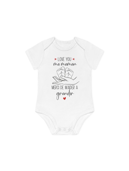 Body Bébé Drôle - Imprimé Humour et Citations - Cadeau Original naissance - Love you ma maman merci de m'aider a grandir