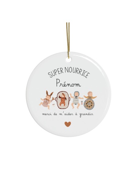 Décoration céramique Ornement Noël - Idée cadeau avec prénom personnalisé remerciement métier - Super nourrice merci